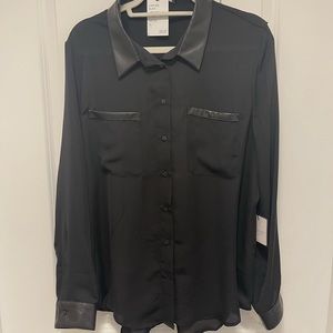 Black blouse with leather detailing, never been work with tags , laundry brand